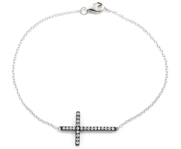 Blackened Silver Pave Cross Bracelet - YUNYBOX