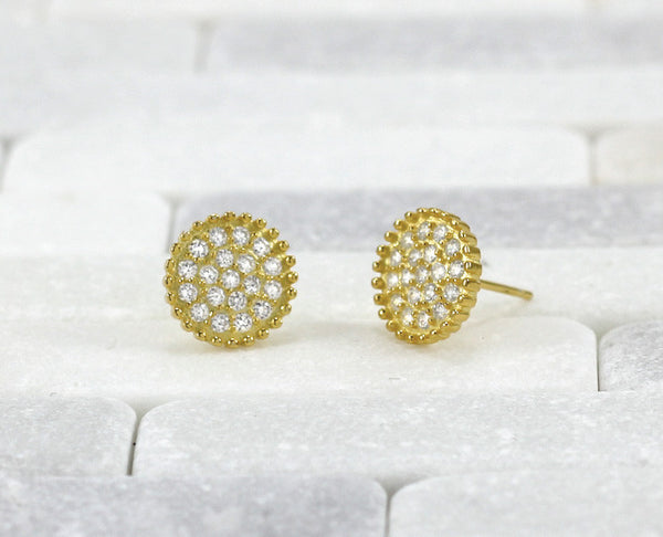 Yellow Gold Pave Disc Earrings - YUNYBOX