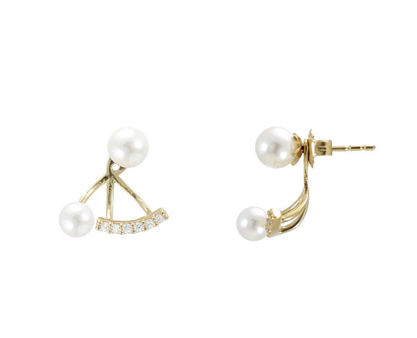 Pearl and Cubic Zirconia Ear Jackets - Yellow Gold - YUNYBOX