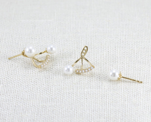 Pearl and Cubic Zirconia Ear Jackets - Yellow Gold - YUNYBOX