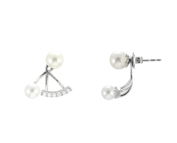 Pearl and Cubic Zirconia Ear Jackets - White Gold - YUNYBOX