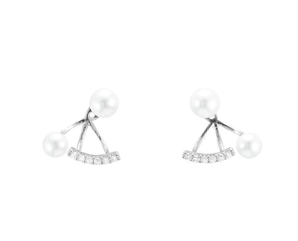 Pearl and Cubic Zirconia Ear Jackets - White Gold - YUNYBOX