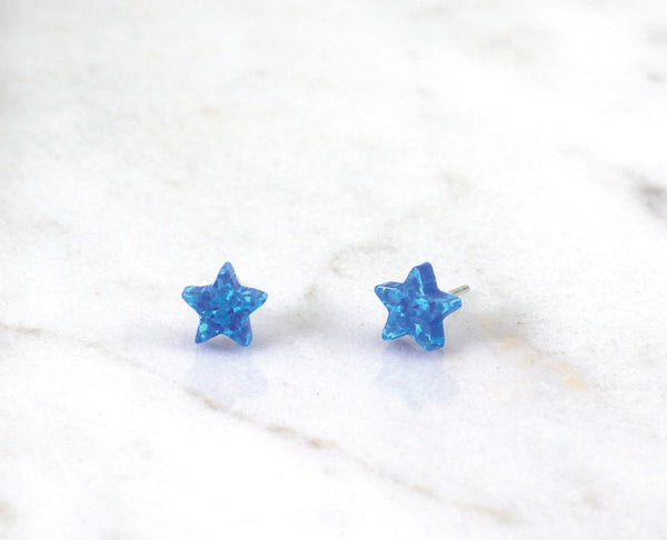 Blue Synthetic Opal Star Stud Earrings - YUNYBOX