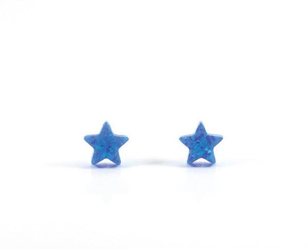 Blue Synthetic Opal Star Stud Earrings - YUNYBOX