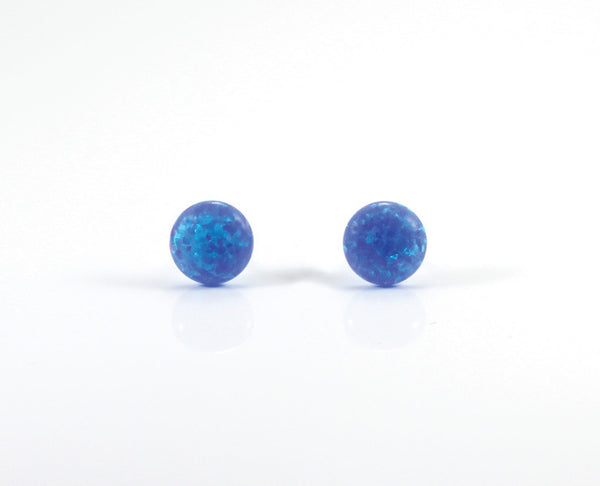 Blue Synthetic Opal Circle Stud Earrings - YUNYBOX