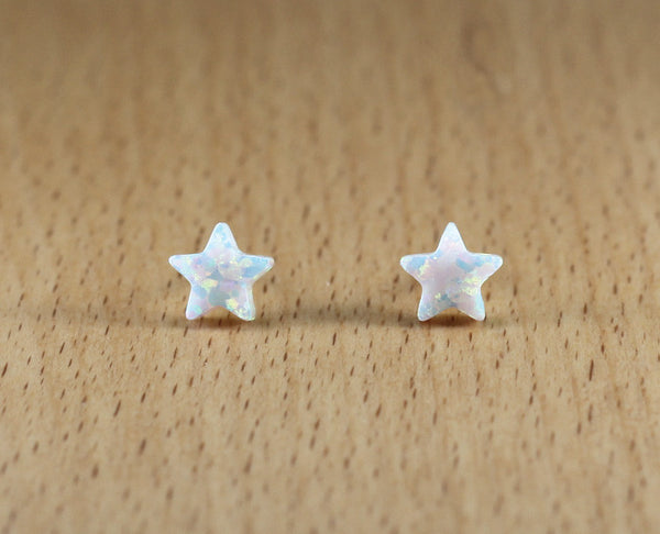 White Synthetic Opal Star Stud Earrings - YUNYBOX