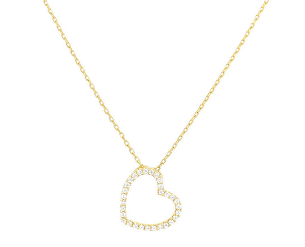 Yellow Gold Open Heart Pave Necklace - YUNYBOX