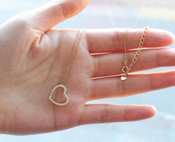 Yellow Gold Open Heart Pave Necklace - YUNYBOX