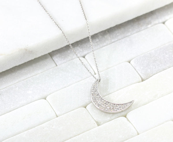 White Gold CZ Moon Necklace - YUNYBOX