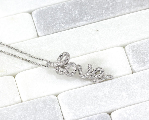 White Gold CZ Love Necklace - YUNYBOX