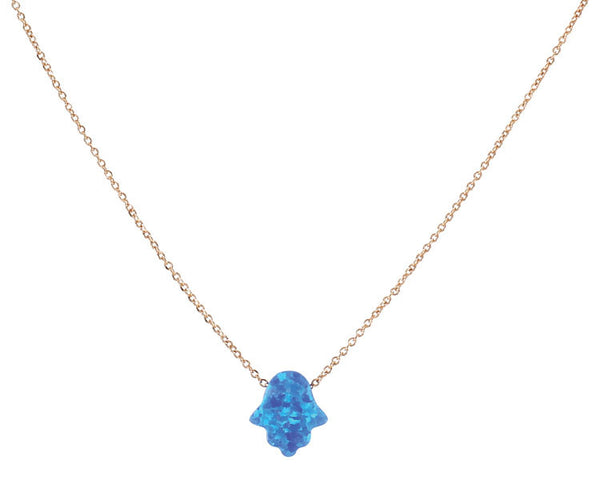 Synthetic Opal Small Hamsa with Rose Gold Necklace - YUNYBOX