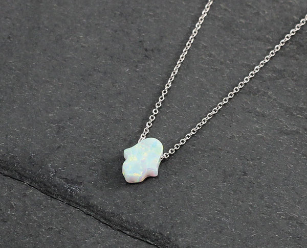 White Synthetic Opal Small Hamsa Necklace - YUNYBOX