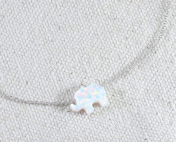 White Synthetic Opal Elephant Necklace - YUNYBOX