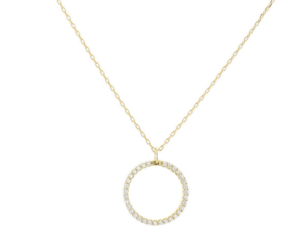 Open Circle Cubic Pendant Necklace - Yellow Gold - YUNYBOX