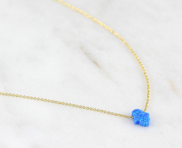 Synthetic Opal Small Hamsa Necklace - YUNYBOX