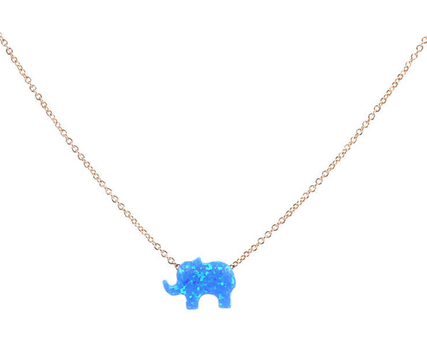 Synthetic Opal Elephant Rose Gold Necklace - YUNYBOX