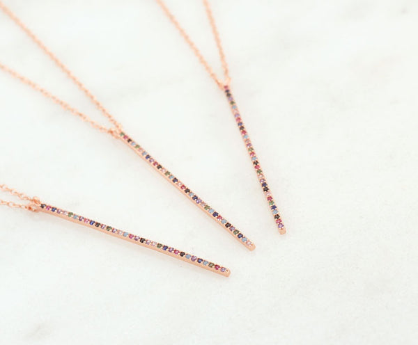 Multi Color Pave Bar Necklace - YUNYBOX