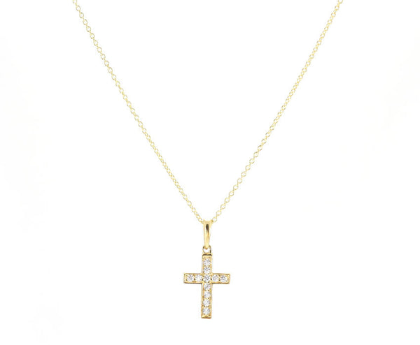 Small Yellow Gold Pave Cross Necklace - YUNYBOX