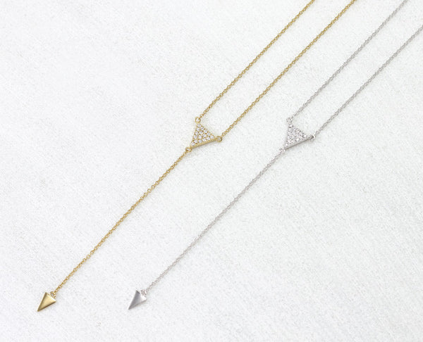 Pave Triangle Lariat Necklace - Yellow Gold - YUNYBOX